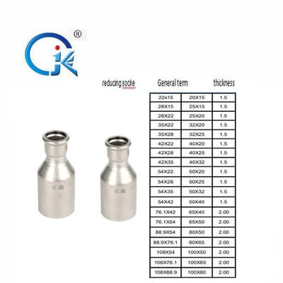 DN22 Stainless Steel Press Fittings Equal Coupling ISO9001 Disetujui