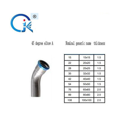 304 Stainless Steel 90 Derajat Siku, 1.6MPa DN15 SS Press Fitting